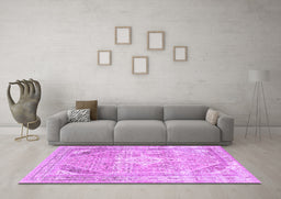 Machine Washable Persian Purple Traditional Area Rugs in a Living Room, wshtr3659pur