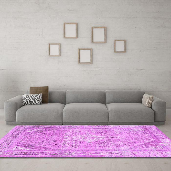 Machine Washable Persian Purple Traditional Area Rugs in a Living Room, wshtr3659pur