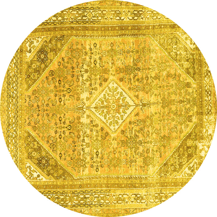 Round Persian Yellow Traditional Rug, tr3659yw