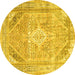 Round Persian Yellow Traditional Rug, tr3659yw
