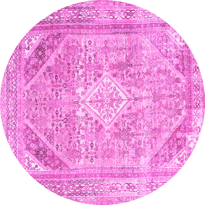 Round Machine Washable Persian Pink Traditional Rug, wshtr3659pnk