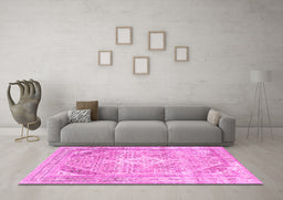 Machine Washable Persian Pink Traditional Rug in a Living Room, wshtr3659pnk