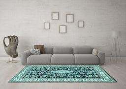 Machine Washable Medallion Light Blue Traditional Rug in a Living Room, wshtr365lblu