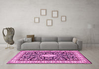 Machine Washable Medallion Pink Traditional Rug, wshtr365pnk