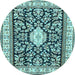 Round Machine Washable Medallion Light Blue Traditional Rug, wshtr365lblu