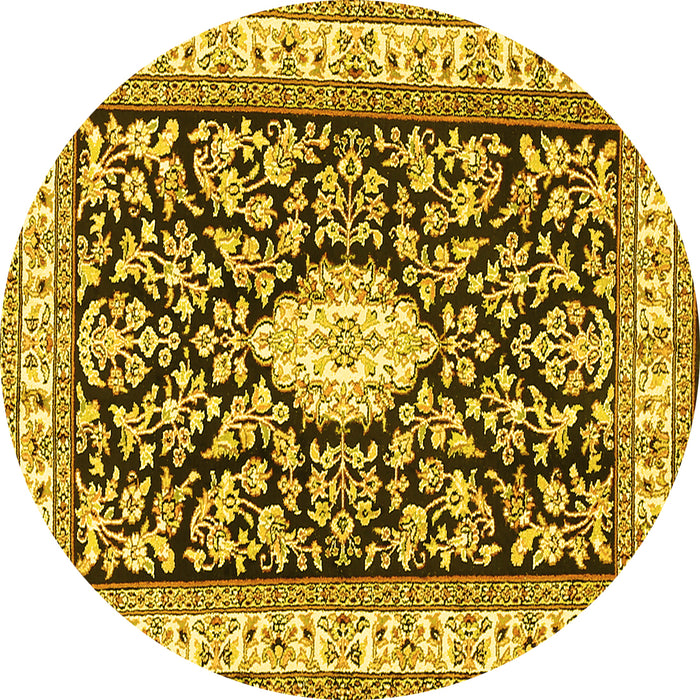 Round Machine Washable Medallion Yellow Traditional Rug, wshtr365yw