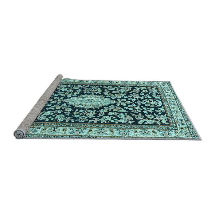 Sideview of Machine Washable Medallion Light Blue Traditional Rug, wshtr365lblu
