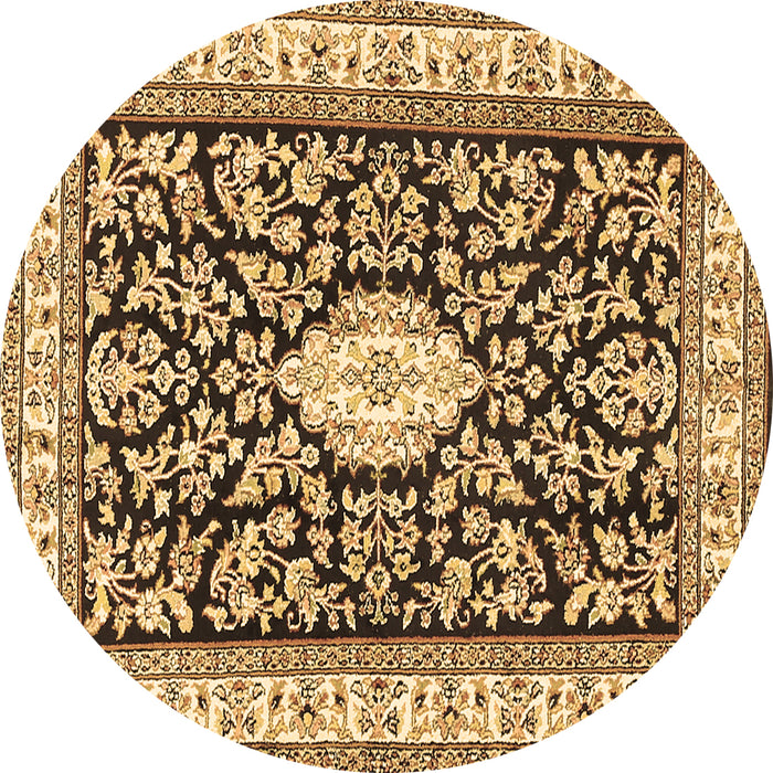 Round Machine Washable Medallion Brown Traditional Rug, wshtr365brn