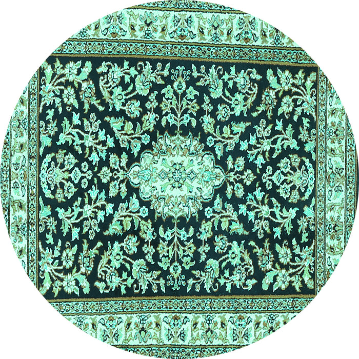 Round Machine Washable Medallion Turquoise Traditional Area Rugs, wshtr365turq