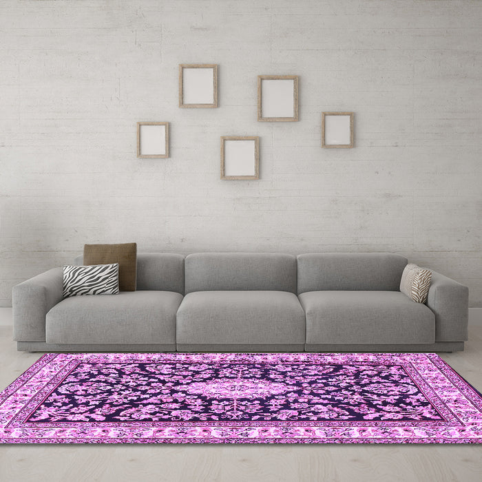 Machine Washable Medallion Purple Traditional Area Rugs in a Living Room, wshtr365pur