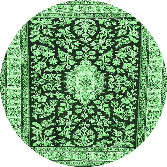 Round Machine Washable Medallion Emerald Green Traditional Area Rugs, wshtr365emgrn