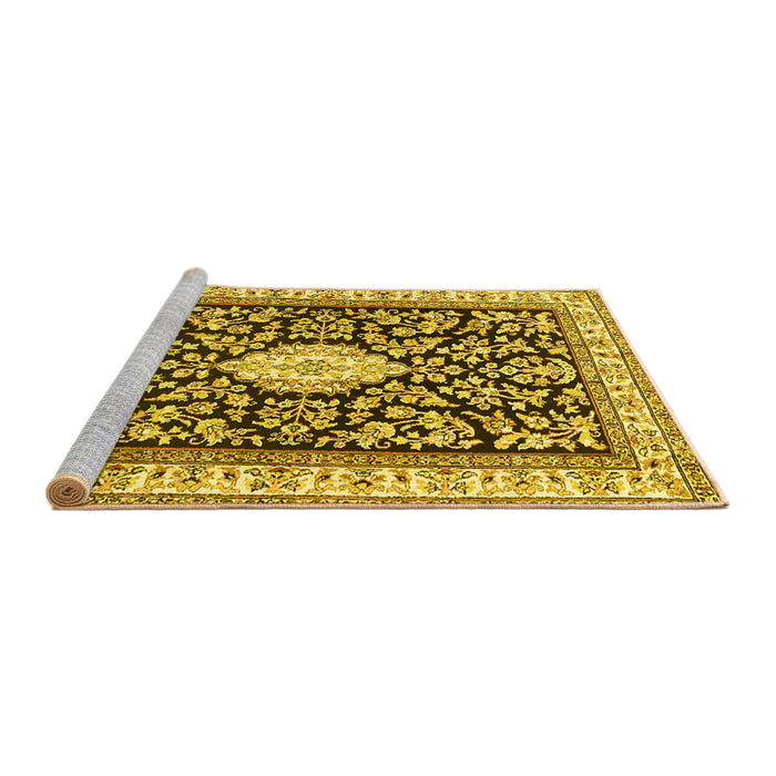 Sideview of Machine Washable Medallion Yellow Traditional Rug, wshtr365yw