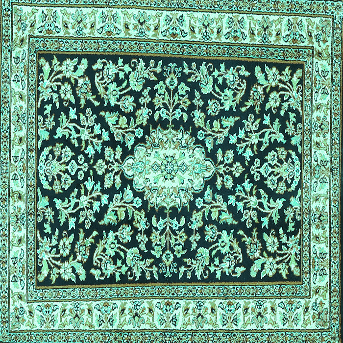 Square Machine Washable Medallion Turquoise Traditional Area Rugs, wshtr365turq