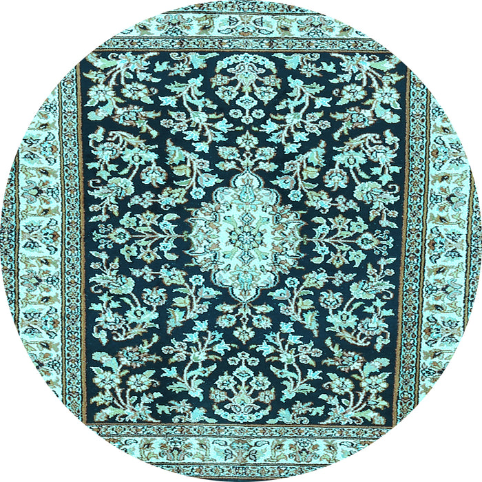 Round Medallion Light Blue Traditional Rug, tr365lblu