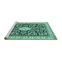 Sideview of Machine Washable Medallion Turquoise Traditional Area Rugs, wshtr365turq