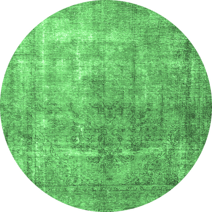 Round Machine Washable Persian Emerald Green Bohemian Area Rugs, wshtr3660emgrn
