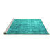 Sideview of Machine Washable Persian Turquoise Bohemian Area Rugs, wshtr3660turq