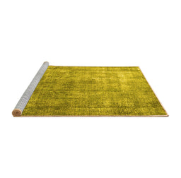 Sideview of Machine Washable Persian Yellow Bohemian Rug, wshtr3660yw