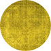 Round Machine Washable Persian Yellow Traditional Rug, wshtr3661yw