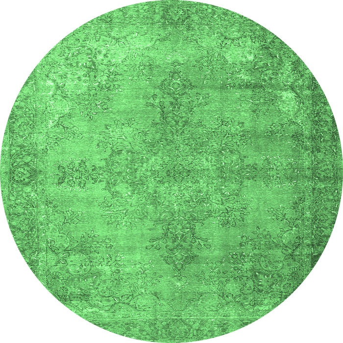 Round Machine Washable Persian Emerald Green Traditional Area Rugs, wshtr3661emgrn