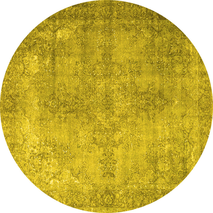 Round Persian Yellow Traditional Rug, tr3661yw
