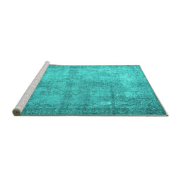 Sideview of Machine Washable Persian Turquoise Traditional Area Rugs, wshtr3661turq