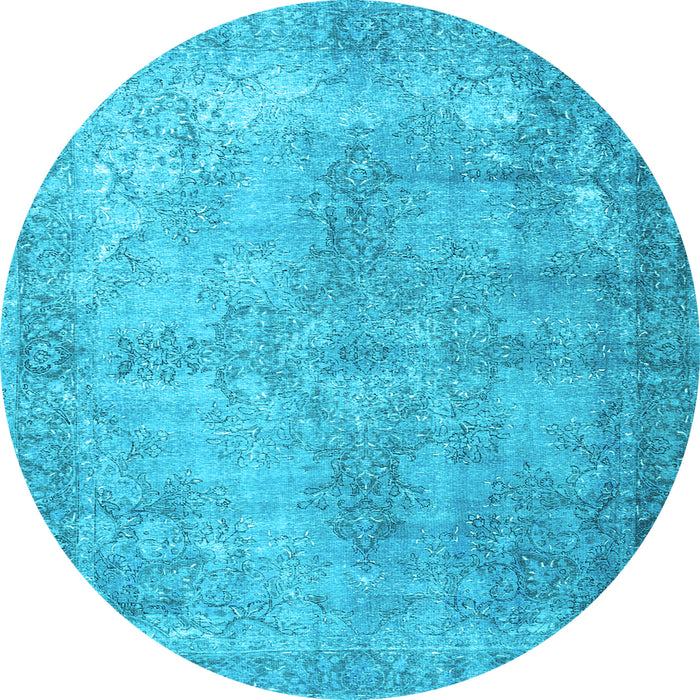 Round Machine Washable Persian Light Blue Traditional Rug, wshtr3661lblu