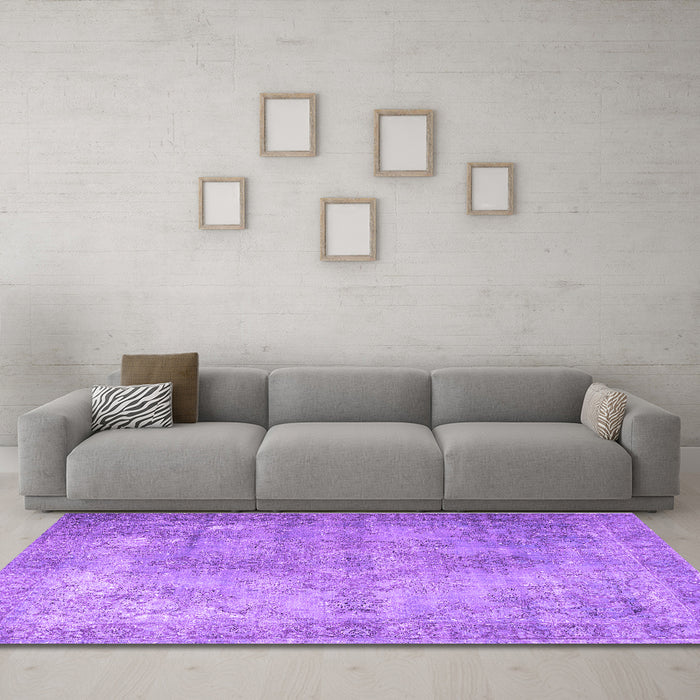 Machine Washable Persian Purple Traditional Area Rugs in a Living Room, wshtr3661pur