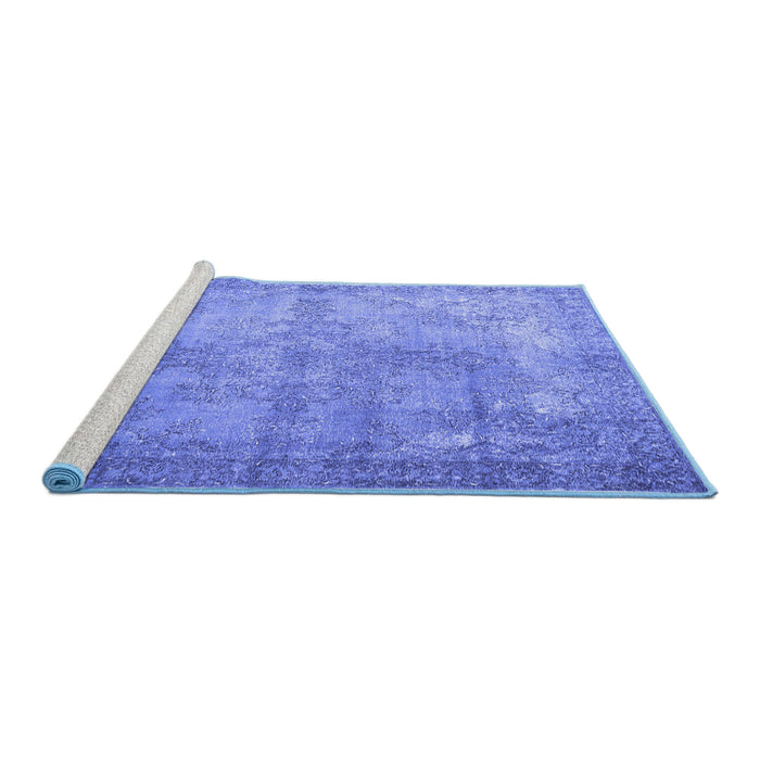 Sideview of Machine Washable Persian Blue Traditional Rug, wshtr3661blu