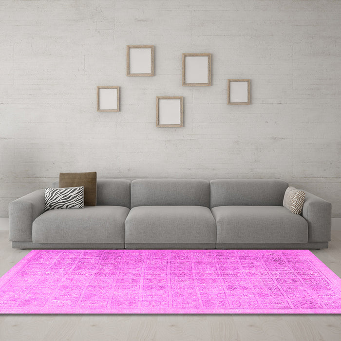 Machine Washable Persian Pink Traditional Rug in a Living Room, wshtr3662pnk