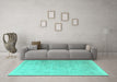 Machine Washable Persian Turquoise Traditional Area Rugs in a Living Room,, wshtr3662turq