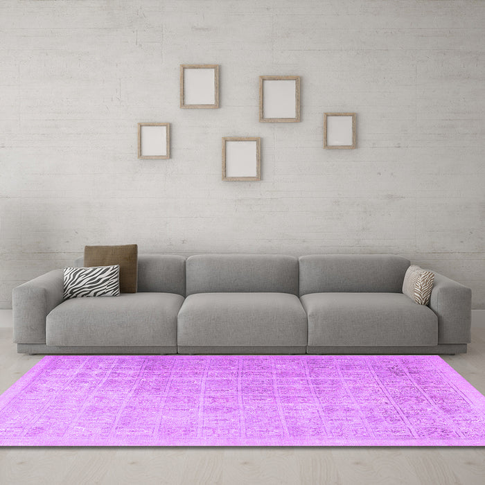 Machine Washable Persian Purple Traditional Area Rugs in a Living Room, wshtr3662pur