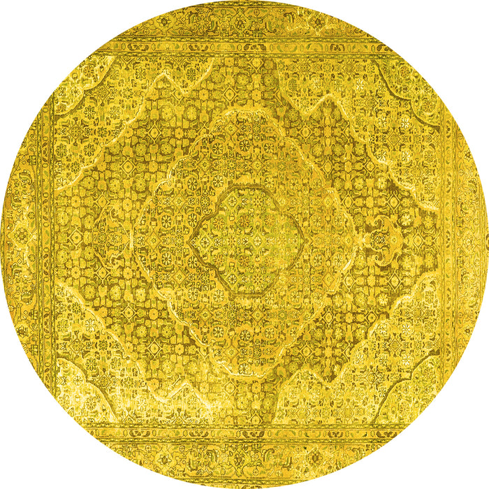 Round Medallion Yellow Traditional Rug, tr3663yw