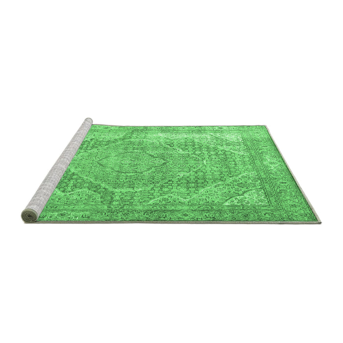Sideview of Machine Washable Medallion Emerald Green Traditional Area Rugs, wshtr3663emgrn