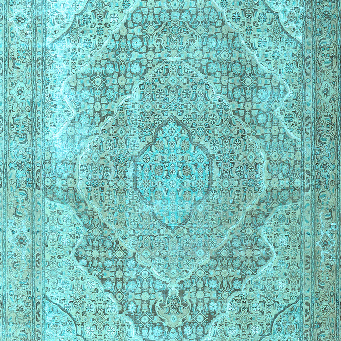 Machine Washable Medallion Light Blue Traditional Rug, wshtr3663lblu