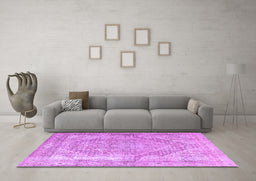 Machine Washable Medallion Purple Traditional Area Rugs in a Living Room, wshtr3663pur