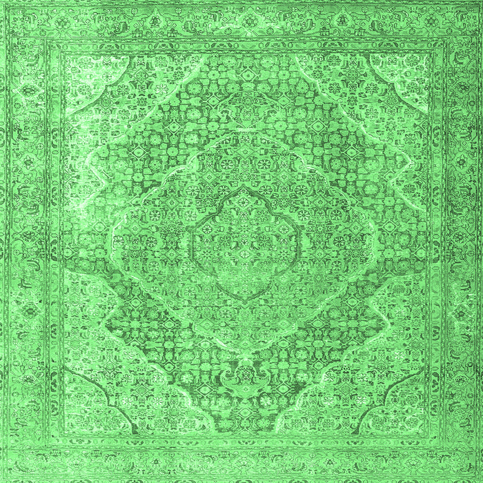 Square Machine Washable Medallion Emerald Green Traditional Area Rugs, wshtr3663emgrn