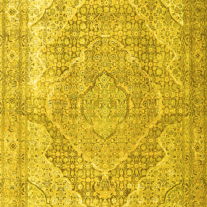 Machine Washable Medallion Yellow Traditional Rug, wshtr3663yw