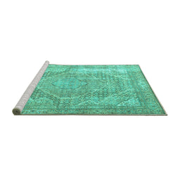 Sideview of Machine Washable Medallion Turquoise Traditional Area Rugs, wshtr3663turq