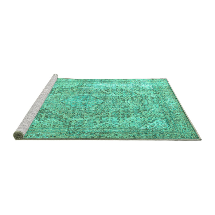 Sideview of Machine Washable Medallion Turquoise Traditional Area Rugs, wshtr3663turq