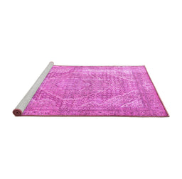 Sideview of Machine Washable Medallion Pink Traditional Rug, wshtr3663pnk