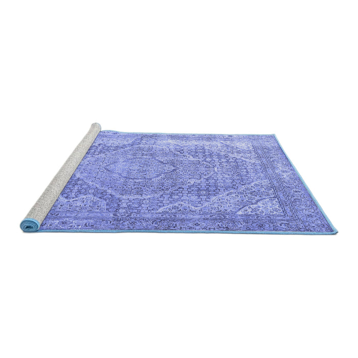 Sideview of Machine Washable Medallion Blue Traditional Rug, wshtr3663blu