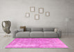 Machine Washable Medallion Pink Traditional Rug in a Living Room, wshtr3663pnk