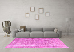 Machine Washable Medallion Pink Traditional Rug in a Living Room, wshtr3663pnk