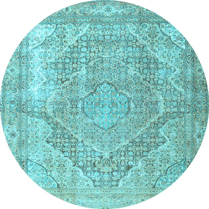 Round Medallion Light Blue Traditional Rug, tr3663lblu