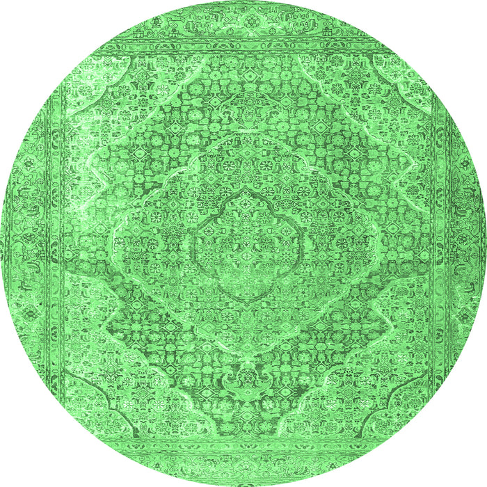 Round Machine Washable Medallion Emerald Green Traditional Area Rugs, wshtr3663emgrn