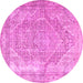 Round Machine Washable Medallion Pink Traditional Rug, wshtr3663pnk