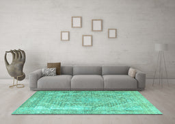Machine Washable Medallion Turquoise Traditional Area Rugs in a Living Room,, wshtr3663turq