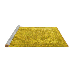 Sideview of Machine Washable Medallion Yellow Traditional Rug, wshtr3663yw