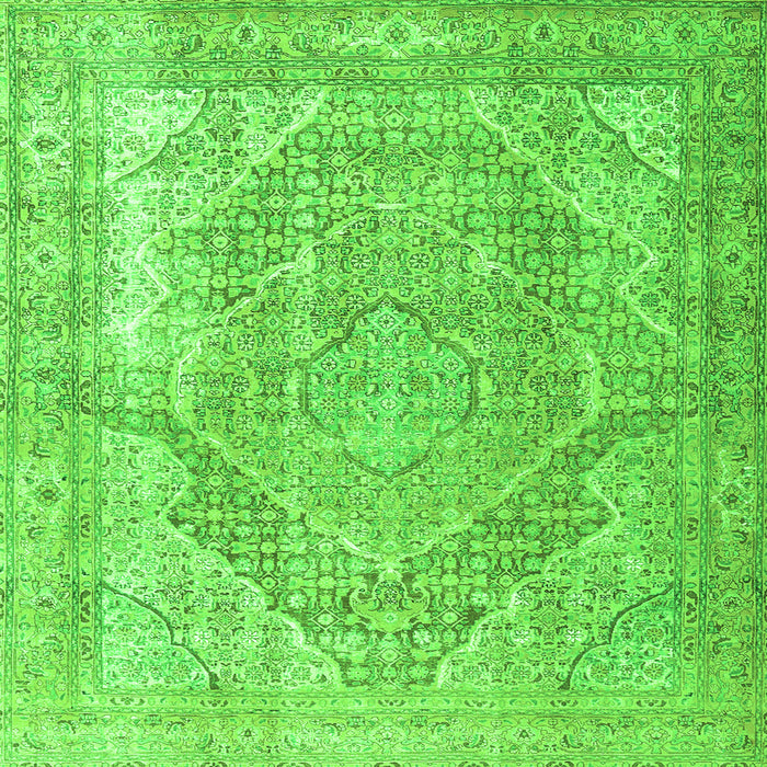 Round Machine Washable Medallion Green Traditional Area Rugs, wshtr3663grn